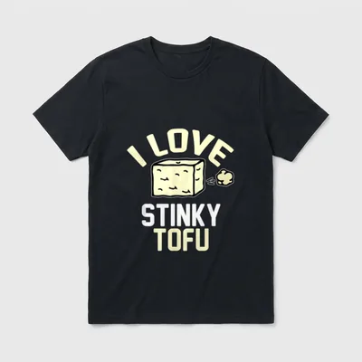 I Love Stinky Tofu T-Shirt – Cartoon tofu block with aroma cloud and text I Love Stinky Tofu – Classic T-Shirt in Black