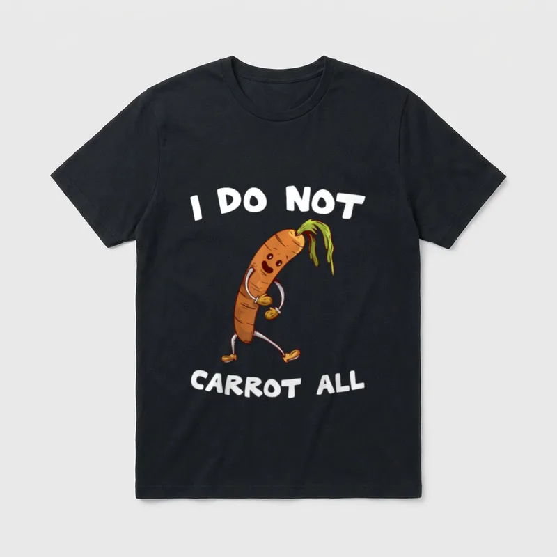 Funny Carrot Vegetable Vegetarian T-Shirt – Walking cartoon carrot with text I DO NOT CARROT ALL – Classic T-Shirt in Black