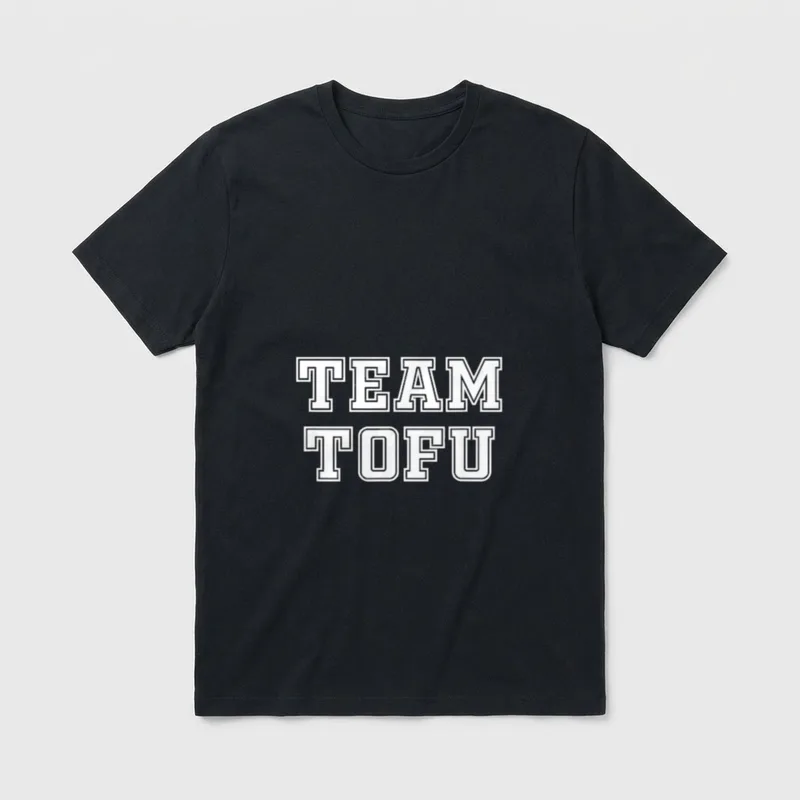 Team Tofu Vegan Pun Shirts T-Shirt – White varsity style TEAM TOFU text on a grey background – Classic T-Shirt in Black