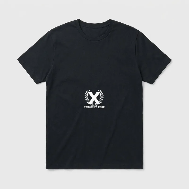 Straight Edge Laurel X T-Shirt – White X inside laurel wreath with Straight Edge text below – Classic T-Shirt in Black