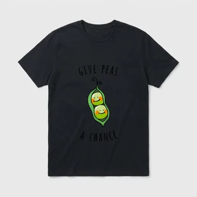 Give Peas A Chance Vegan Peace T-Shirt – Smiling peas in a green pod with Give Peas A Chance text – Classic T-Shirt in Black