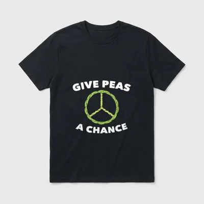 Give Peas A Chance Funny T-Shirt – Peace symbol formed by green peas with Give Peas A Chance text – Classic T-Shirt in Black
