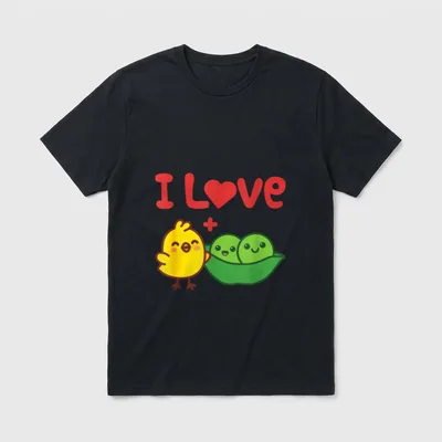 Chickpea I Love Chickpeas T-Shirt – Cute yellow chick and smiling pea pod under red I Love text – Classic T-Shirt in Black