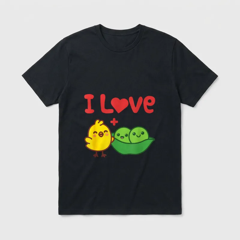 Chickpea I Love Chickpeas T-Shirt – Cute yellow chick and smiling pea pod under red I Love text – Classic T-Shirt in Black