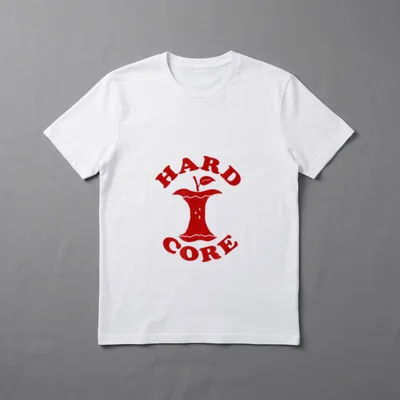 Hardcore Apple Food Pun T-Shirt – Red apple core graphic with HARDCORE text arched above and below – Classic T-Shirt in Black