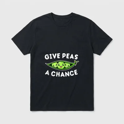 Give Peas T-Shirt – Smiling peas inside a pod with the text GIVE PEAS A CHANCE – Classic T-Shirt in Black