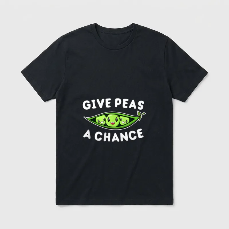 Give Peas T-Shirt – Smiling peas inside a pod with the text GIVE PEAS A CHANCE – Classic T-Shirt in Black