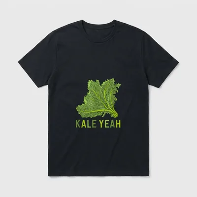 Funny Vegan Women Men T-Shirt – Green curly kale leaves with KALE YEAH text below – Classic T-Shirt in Black