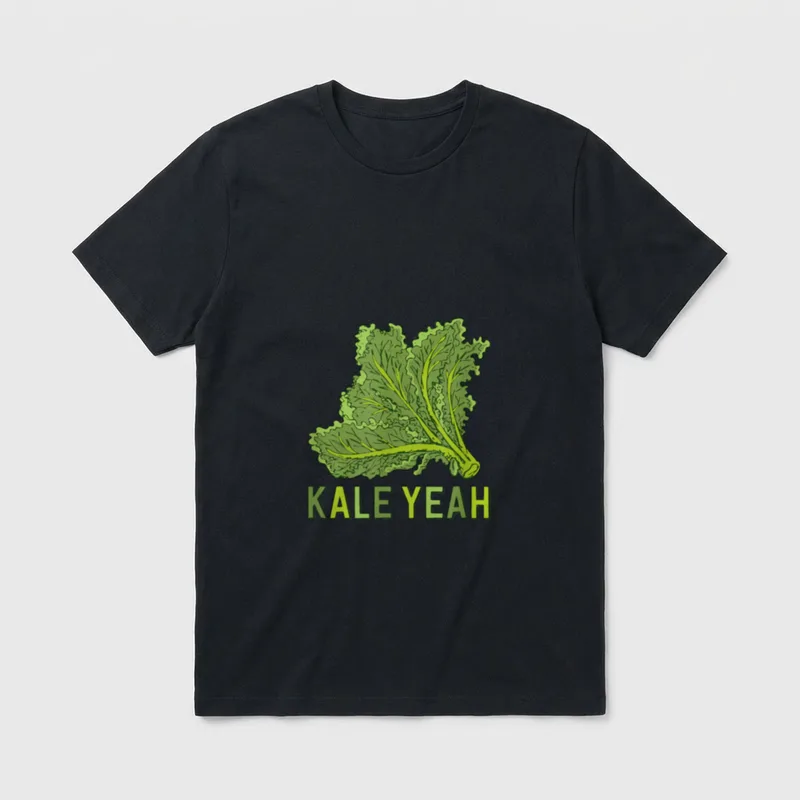 Funny Vegan Women Men T-Shirt – Green curly kale leaves with KALE YEAH text below – Classic T-Shirt in Black