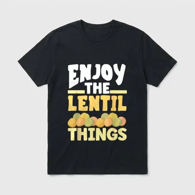 Vaganism Vegetarian Enjoy T-Shirt – ENJOY THE LENTIL THINGS text with colorful lentil illustration – Classic T-Shirt in Black
