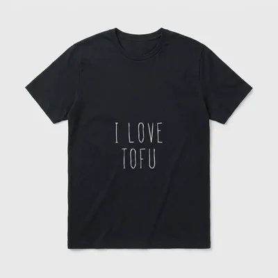 I Love Tofu Vegan T-Shirt – White handwritten text reading I LOVE TOFU on a grey background – Classic T-Shirt in Black