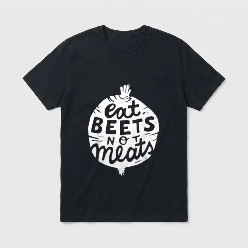 Eat Beets Not Meats T-Shirt – White sketch-style beet root containing the text eat BEETS NOT meats – Classic T-Shirt in Black