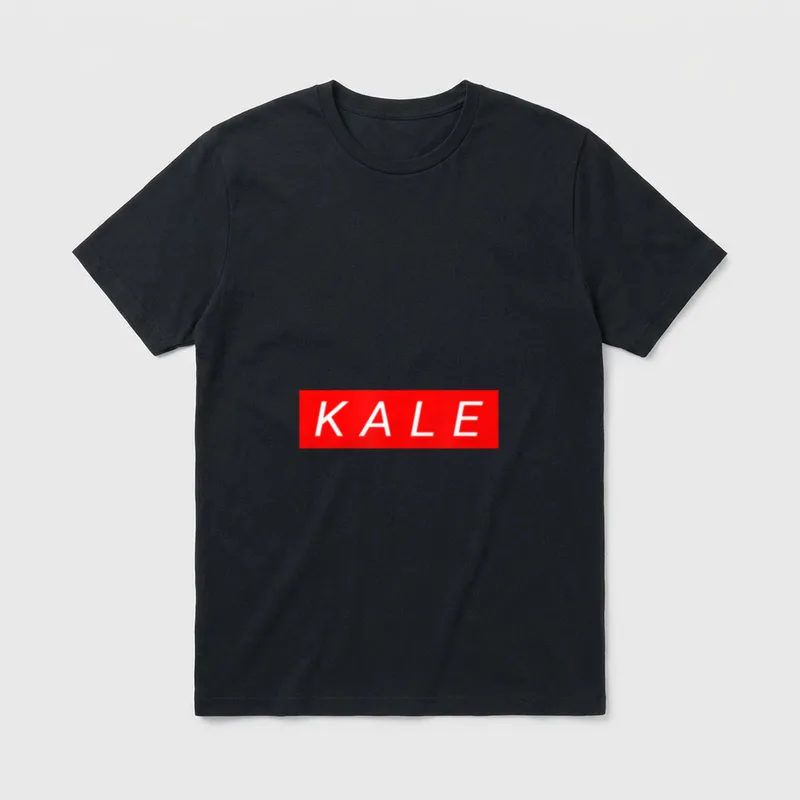 Funny Vegan Kale Vegan Pun Shirts T-Shirt – White KALE text inside a red rectangular block – Classic T-Shirt in Black