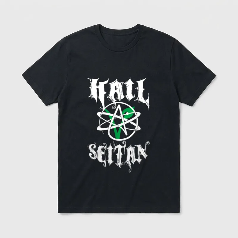 Hail Seitan perfect T-Shirt – HAIL SEITAN text with green V and atomic symbol – Classic T-Shirt in Black