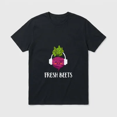 Funny Fresh Beets Cool T-Shirt – A cartoon beet with headphones and the text FRESH BEETS – Classic T-Shirt in Black