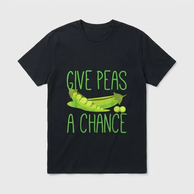 Give Peas A Chance Vegan Pun Shirts T-Shirt – Green text Give Peas A Chance above open pea pods – Classic T-Shirt in Black