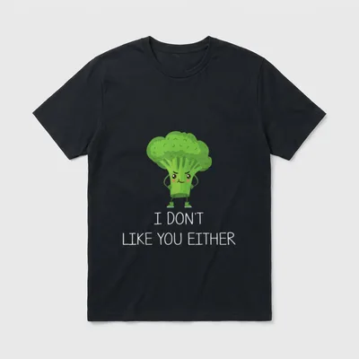 I Don't T-Shirt – Grumpy cartoon broccoli wearing boots with text I don't like you either – Classic T-Shirt in Black