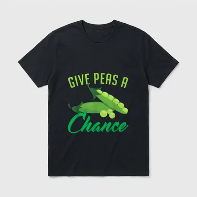 Give Peas a Chance Funny Veggie T-Shirt – Green pea pods with Give Peas A Chance text in two fonts – Classic T-Shirt in Black