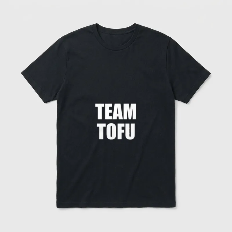 Team Tofu Vegan Vegetarian Apparel T-Shirt – Bold white TEAM TOFU text on grey background – Classic T-Shirt in Black