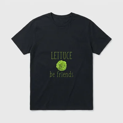 Funny Vegetarian Pun Lettuce T-Shirt – Winking cabbage illustration with text LETTUCE be friends – Classic T-Shirt in Black