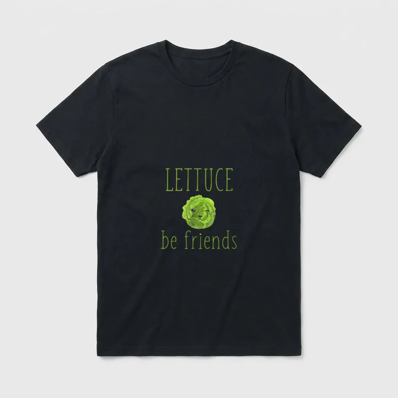 Funny Vegetarian Pun Lettuce T-Shirt – Winking cabbage illustration with text LETTUCE be friends – Classic T-Shirt in Black