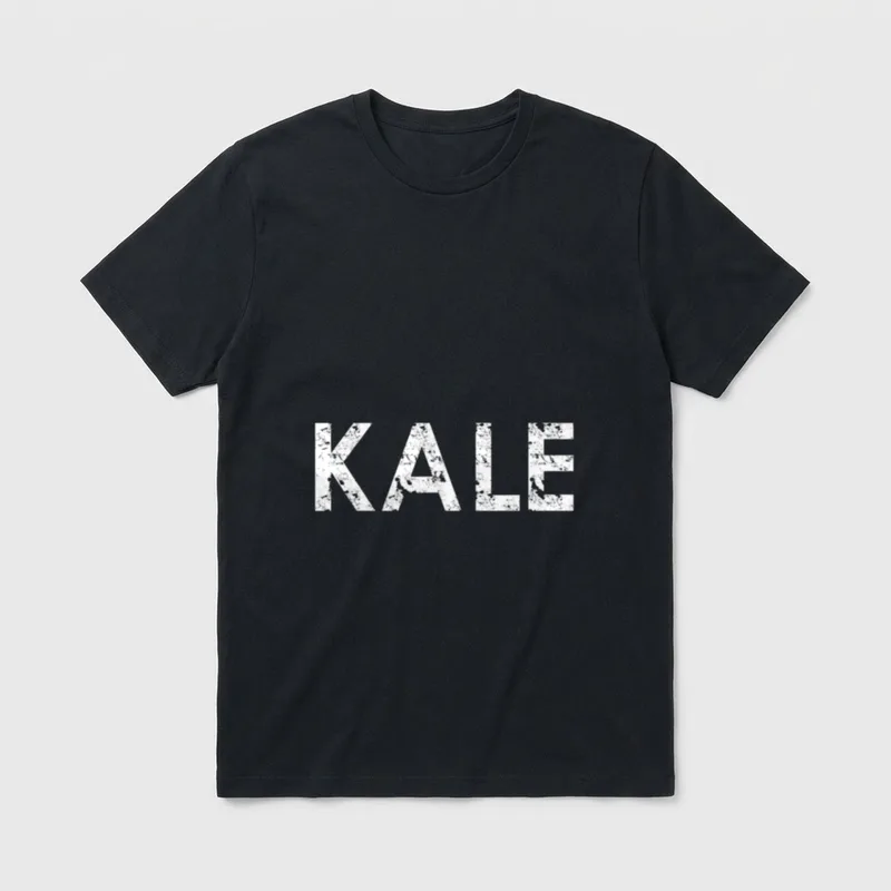 Kale University Funny Vegan T-Shirt – Distressed white KALE text on grey background – Classic T-Shirt in Black