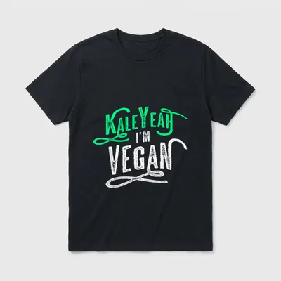 Kale Yeah I'm Vegan Vegan Pun Shirts T-Shirt – Kale Yeah I'm Vegan text art in green and white – Classic T-Shirt in Black