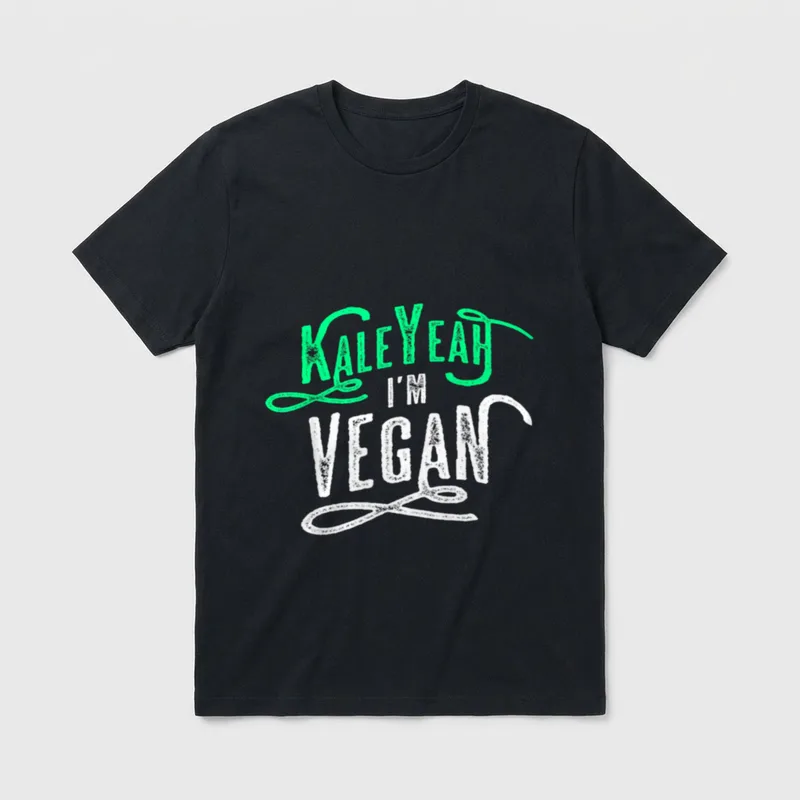 Kale Yeah I'm Vegan Vegan Pun Shirts T-Shirt – Kale Yeah I'm Vegan text art in green and white – Classic T-Shirt in Black