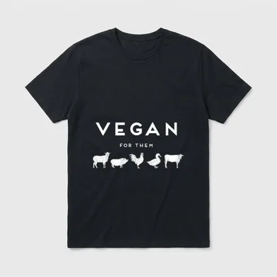 Vegan For Them T-Shirt – VEGAN FOR THEM printed above five white line-drawn farm animals – Classic T-Shirt in Black