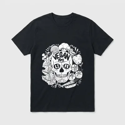 Vegan for Life Skull Vegan T-Shirt – Classic T-Shirt in Black