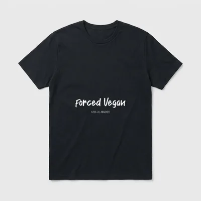 Forced Vegan Alpha T-Shirt – Forced Vegan in script with Alpha Gal Awareness below in capitals – Classic T-Shirt in Black