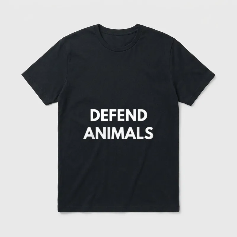 Defend Animals Vegan Lifestyle T-Shirt – White text reading DEFEND ANIMALS on gray background – Classic T-Shirt in Black