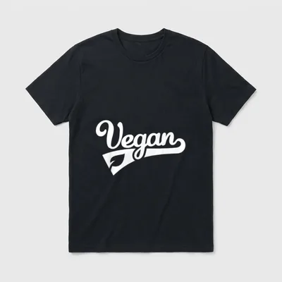 Vegan Eating T-Shirt – Script word "Vegan" with leaf accent – Classic T-Shirt in Black