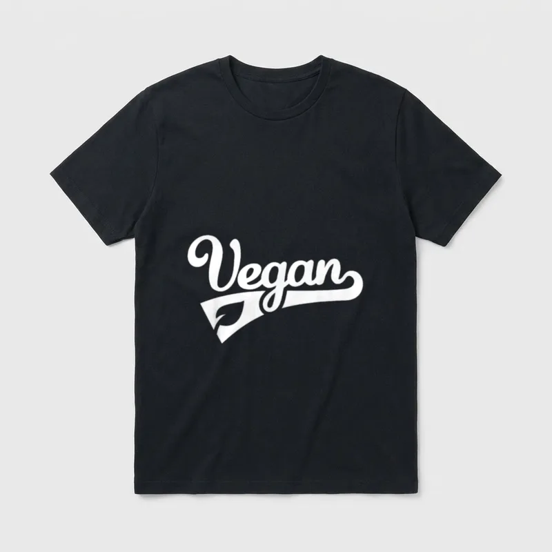 Vegan Eating T-Shirt – Script word "Vegan" with leaf accent – Classic T-Shirt in Black