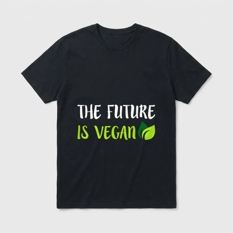 The Future T-Shirt – Text reading THE FUTURE IS VEGAN next to a two-tone green leaf icon – Classic T-Shirt in Black