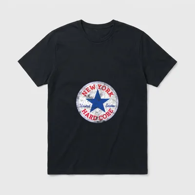 New York HARD CORE T-Shirt – Distressed white patch with blue star and red New York Hard Core text – Classic T-Shirt in Black