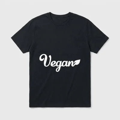 Vegan Healthy T-Shirt – White script text reading Vegan with a leaf replacing the final letter n – Classic T-Shirt in Black