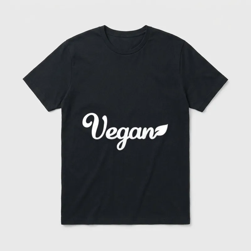 Vegan Healthy T-Shirt – White script text reading Vegan with a leaf replacing the final letter n – Classic T-Shirt in Black