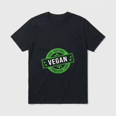 Vegan for Men Vegan T-Shirt – Green stamp graphic reading VEGAN 100% NATURAL with small leaf icons – Classic T-Shirt in Black