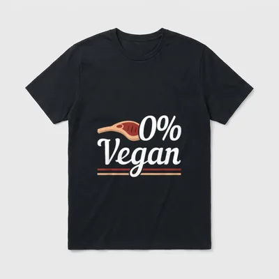 0% Vegan Percent T-Shirt – Cartoon steak graphic next to 0% Vegan text – Classic T-Shirt in Black