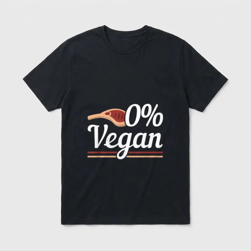 0% Vegan Percent T-Shirt – Cartoon steak graphic next to 0% Vegan text – Classic T-Shirt in Black