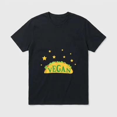 Vegan Taco Vegan T-Shirt – Yellow taco shell with VEGAN text and scattered gold stars – Classic T-Shirt in Black