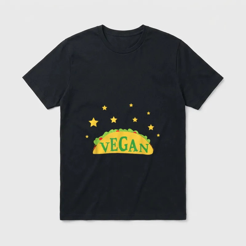 Vegan Taco Vegan T-Shirt – Yellow taco shell with VEGAN text and scattered gold stars – Classic T-Shirt in Black