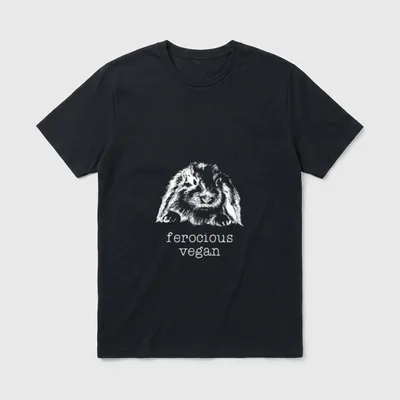 Ferocious Vegan Vegan Shirts T-Shirt – White rabbit illustration above the text ferocious vegan – Classic T-Shirt in Black