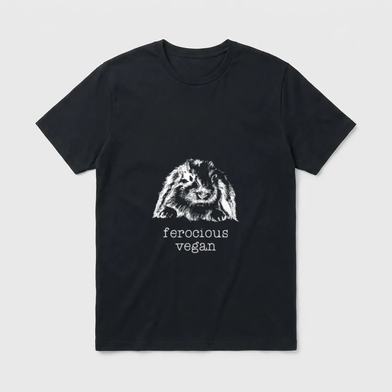 Ferocious Vegan Vegan Shirts T-Shirt – White rabbit illustration above the text ferocious vegan – Classic T-Shirt in Black
