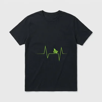 My Heart beats T-Shirt – Green heartbeat line with leaves and text My Heart beats vegan – Classic T-Shirt in Black