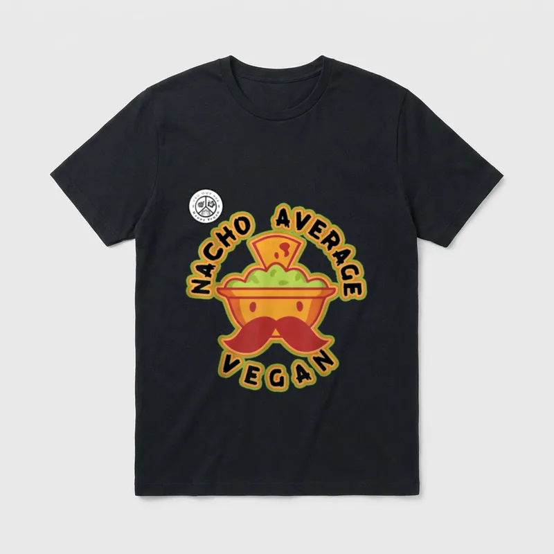 Nacho Average Vegan Vegout T-Shirt – Cartoon nacho bowl with mustache and text Nacho Average Vegan – Classic T-Shirt in Black