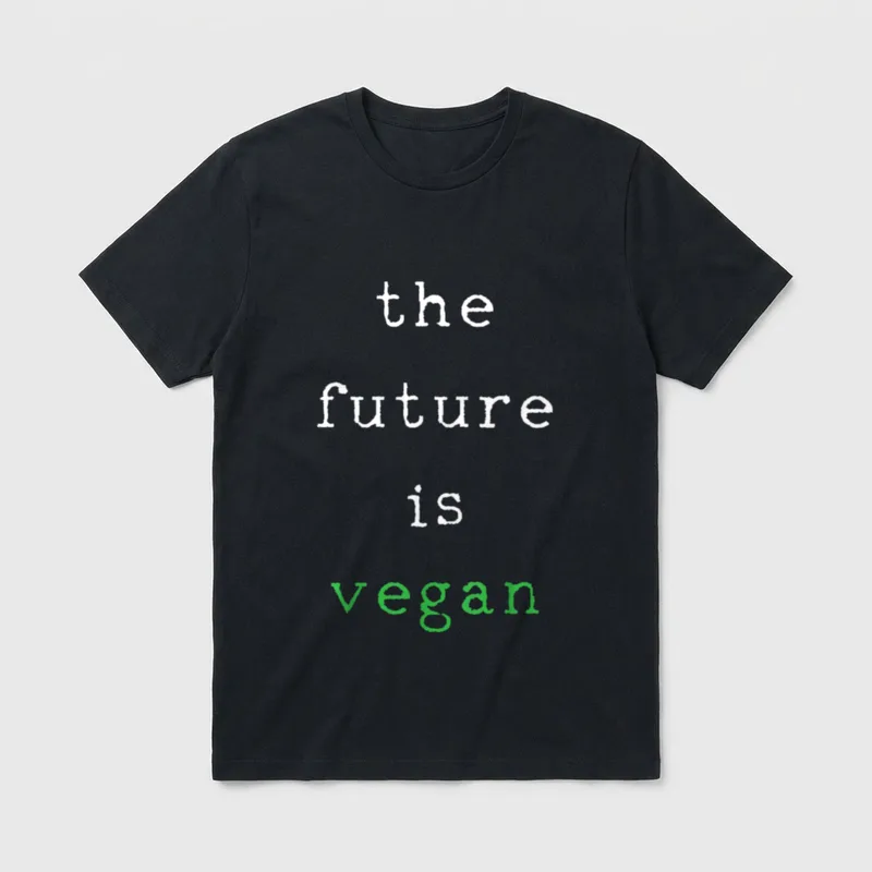 Vegan Future T-Shirt – Stacked text reading the future is vegan with green accent – Classic T-Shirt in Black