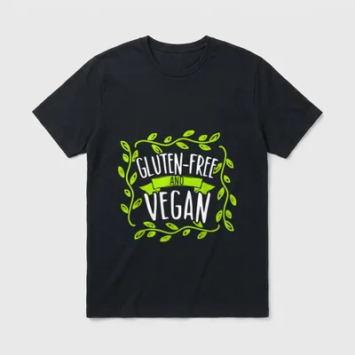 Gluten Free T-Shirt – Green vine wreath framing white gluten-free and vegan text – Classic T-Shirt in Black