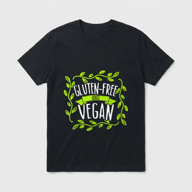 Gluten Free T-Shirt – Green vine wreath framing white gluten-free and vegan text – Classic T-Shirt in Black